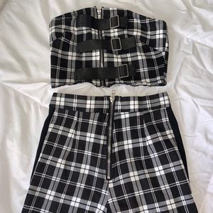 black & white checkered two-piece 🤍🖤